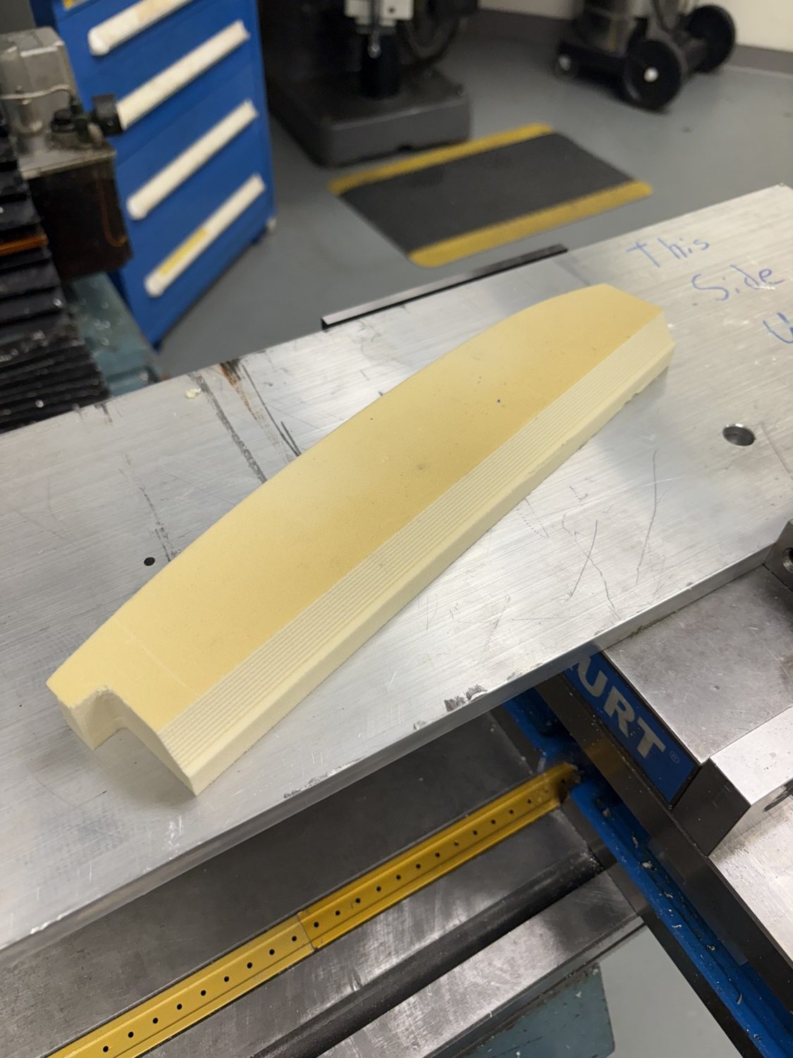 Foam buoyancy component being machined on the Centroid mill
