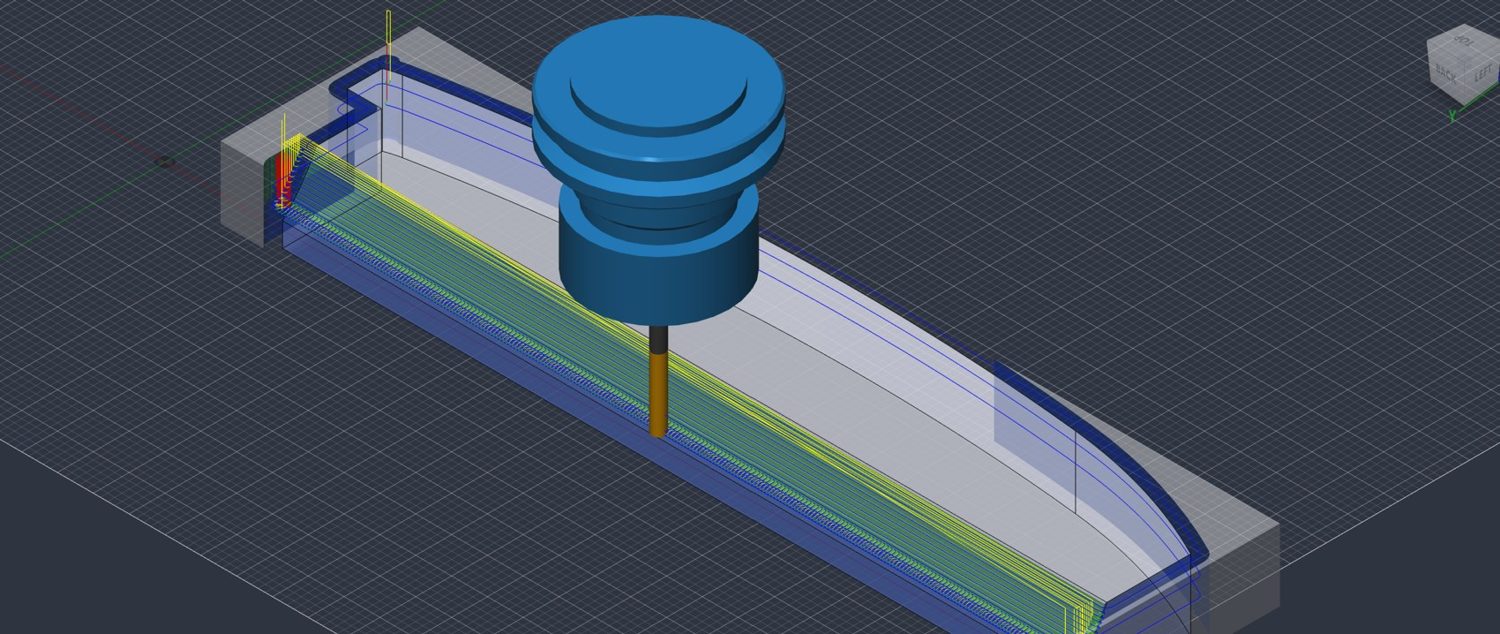 Fusion 360 CAM simulation of the tool-path for a buoyancy part
